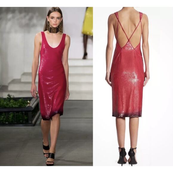 Ralph Lauren Purple Label Sequin Silk Dress 6 Pink Ombre Midi Cocktail $5490 - Picture 1 of 16
